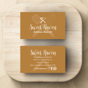 Mustard Yellow Minimalist Cooking Utensil Bakery Business Card