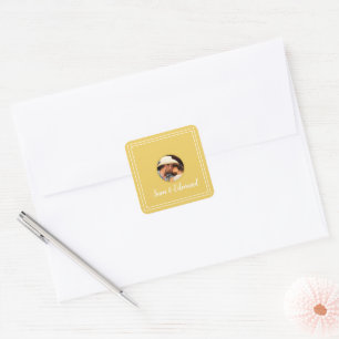 Mustard Yellow Minimalist - Photo- Thank You Card Square Sticker