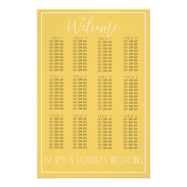 Mustard Yellow Minimalist Seating Chart Print (Front)