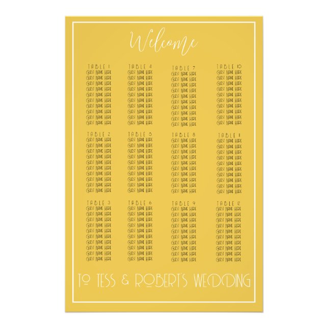Mustard Yellow Minimalist Seating Chart Print (Front)