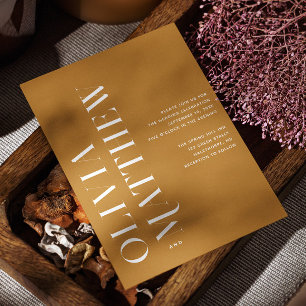 Mustard yellow minimalist wedding + QR details Invitation