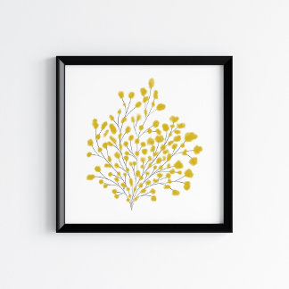 Mustard Yellow Mixed Media Watercolor Branch Art Poster