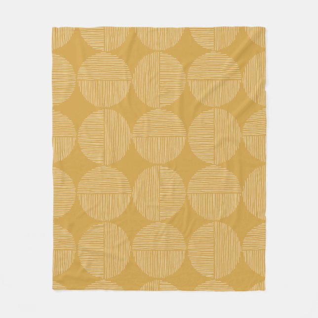 Mustard Yellow Modern Lined Circles Minimalist Pat Fleece Blanket (Front)