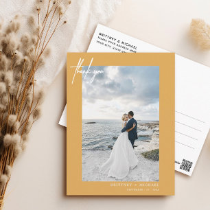 Mustard Yellow Modern Photo Wedding Thank You Postcard