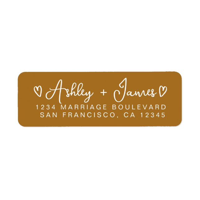 Mustard Yellow Modern Script Hearts Return Address (Front)