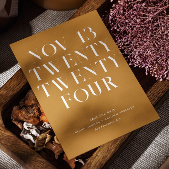 Mustard yellow modern stylish minimalist wedding save the date (Creator Uploaded)