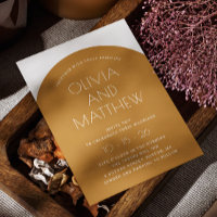 Mustard yellow modern typography arch wedding + QR