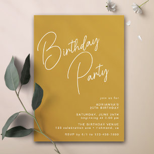 Mustard Yellow   Modern Typography Boho Birthday Invitation