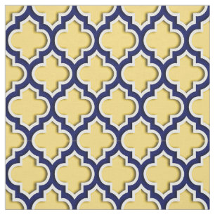 Mustard Yellow, Navy Blue Moroccan Quatrefoil #5DS Fabric
