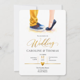 Mustard Yellow Navy Watercolor Couple Wedding Invitation
