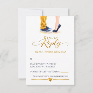 Mustard Yellow Navy Watercolor Couple Wedding RSVP Card