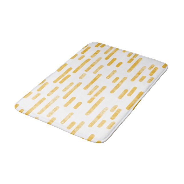 Mustard Yellow on White Rounded Lines Pattern Bath Mat (Angled)
