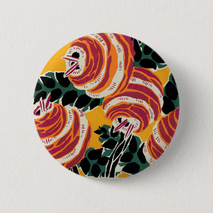 Mustard Yellow & Orange Art Deco Floral Decor 6 Cm Round Badge