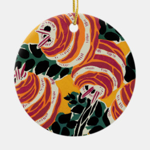Mustard Yellow & Orange Art Deco Floral Decor Ceramic Tree Decoration
