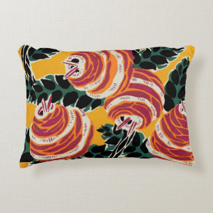 Mustard Yellow & Orange Art Deco Floral Decor Decorative Cushion