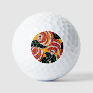 Mustard Yellow & Orange Art Deco Floral Decor Golf Balls