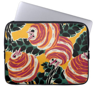 Mustard Yellow & Orange Art Deco Floral Decor Laptop Sleeve
