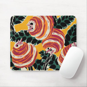 Mustard Yellow & Orange Art Deco Floral Decor Mouse Pad