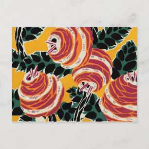 Mustard Yellow & Orange Art Deco Floral Decor Postcard