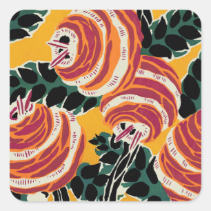 Mustard Yellow & Orange Art Deco Floral Decor Square Sticker