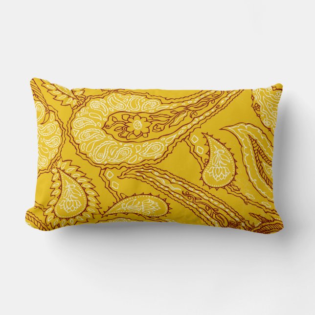 Mustard Yellow Paisley Print Summer Fun Girly Lumbar Cushion (Front)