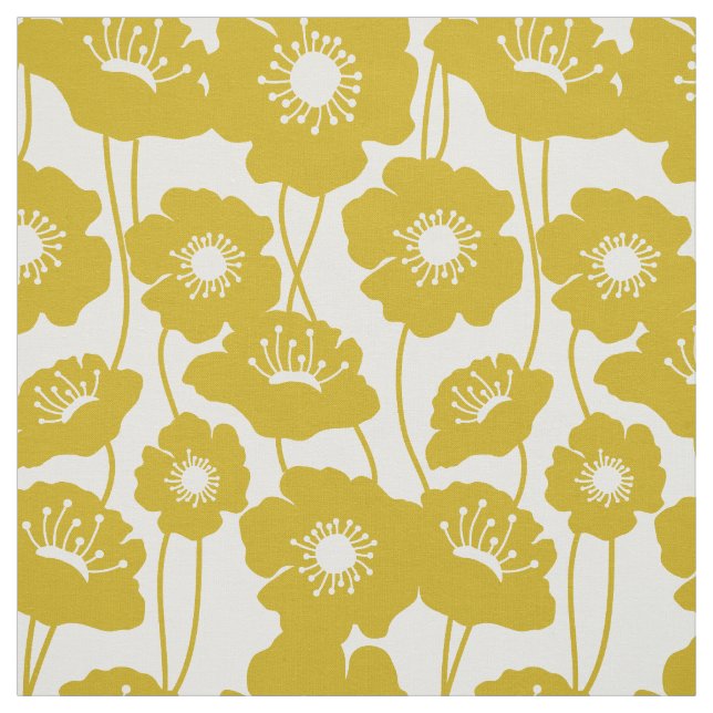 Mustard Yellow Poppies Pattern Fabric (Swatch)