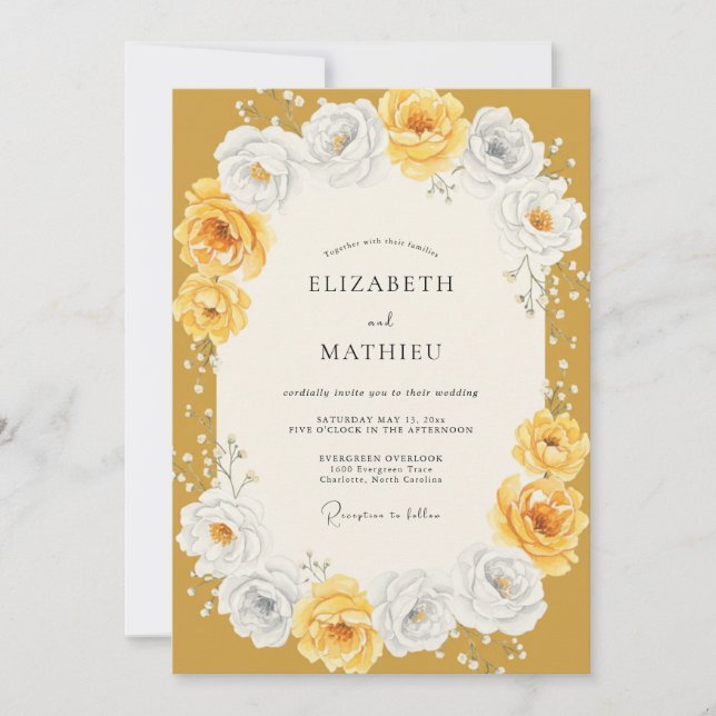 Mustard Yellow Radiant Rose Wedding Invitation (Front)
