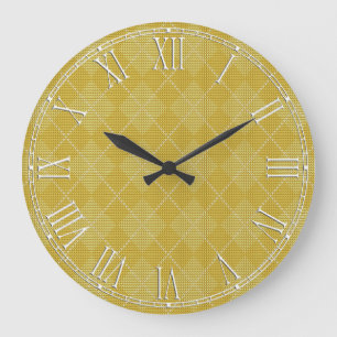Mustard Yellow Retro Preppy Argyle Large Clock