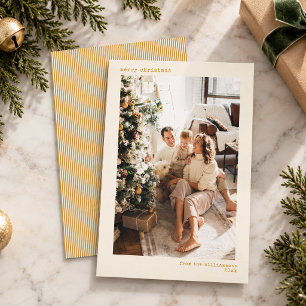 Mustard Yellow Retro Stripe Christmas Family Photo Holiday Card