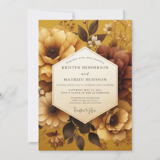 Mustard Yellow Rich Autumnal Wedding Invitation (Front)