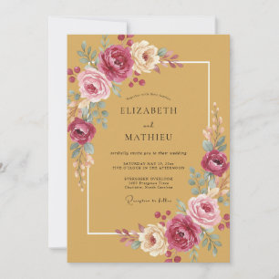 Mustard Yellow Romantic Boho Wedding Invitation