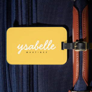 Mustard Yellow Simple Bold Script Name Luggage Tag