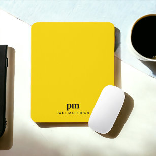 Mustard Yellow Simple Minimal Monogram and Name Mouse Pad