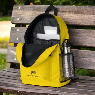 Mustard Yellow Simple Minimal Name and Monogram Printed Backpack
