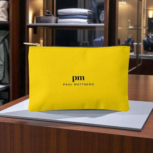 Mustard Yellow Simple Minimalist Monogram and Name Accessory Pouch (Creator Uploaded)