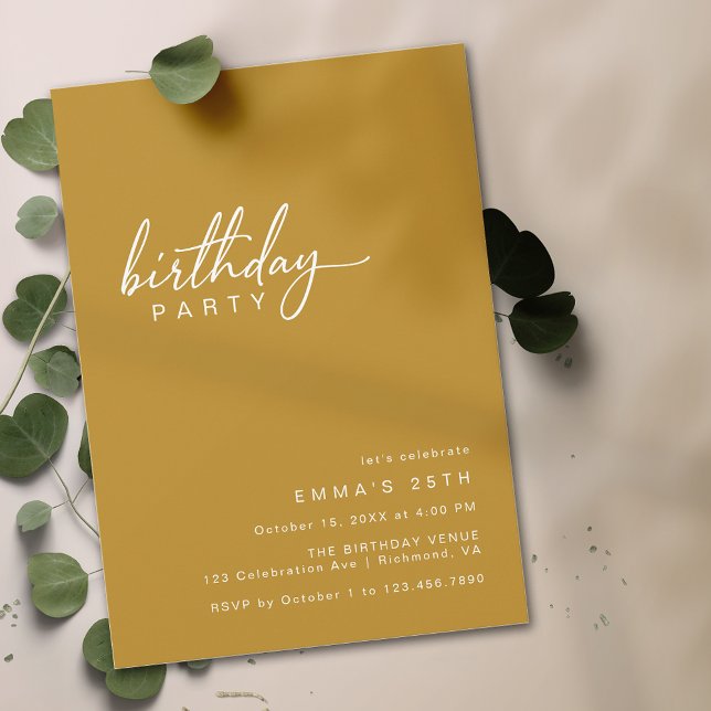 Mustard Yellow | Simple Modern Boho Chic Birthday Invitation (Creator Uploaded)