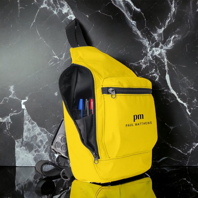 Mustard Yellow Simple Sporty Monogram Name Sling Bag (Personalize with your monogram initials and name.)