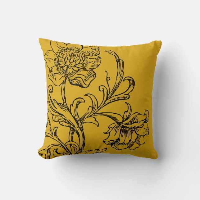 Mustard Yellow Stylish Floral Cushion (Front)