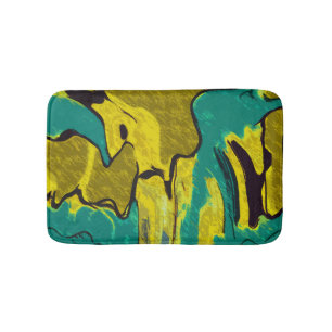 Mustard Yellow Teal Abstract Bath Mat