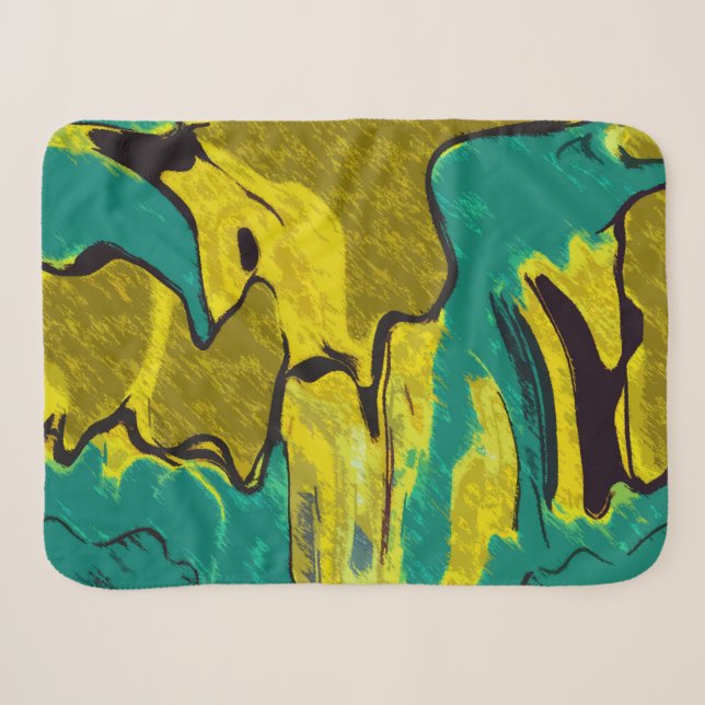 Mustard Yellow Teal Abstract Sherpa Blanket (Front (Horizontal))