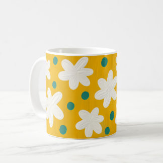 Mustard Yellow Teal Hand Painted Floral Coffee Mug