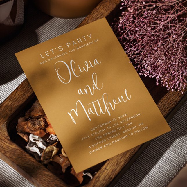 Mustard yellow typography script wedding + QR Invitation (Creator Uploaded)