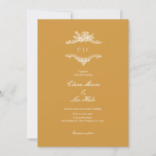 Mustard Yellow Vintage Ornate Frame Wedding Invitation
