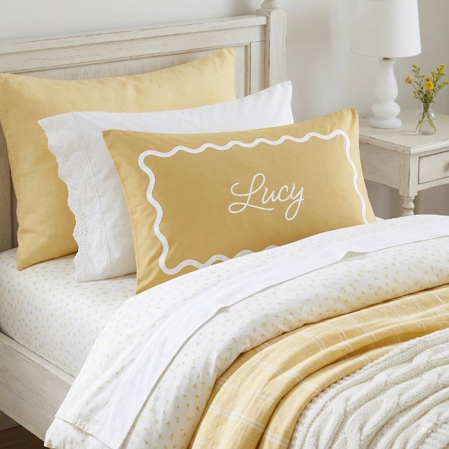 Mustard Yellow Wavy Scallop Frame Monogram Pillowcase (Creator Uploaded)