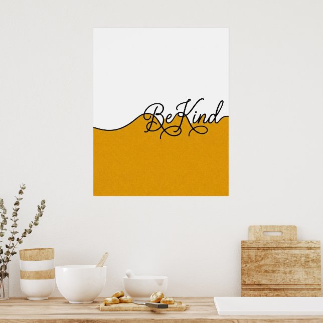 Mustard Yellow & White Be Kind Cursive Wall Art (Kitchen)