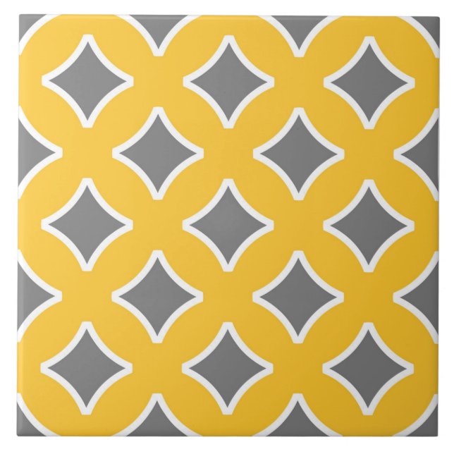 Mustard yellow, white, grey, modern, ornamental tile (Front)