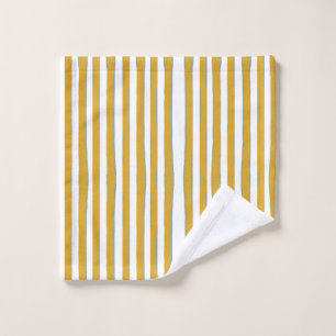 Mustard Yellow & White Hand-Painted Vertical Strip Bath Towel Set