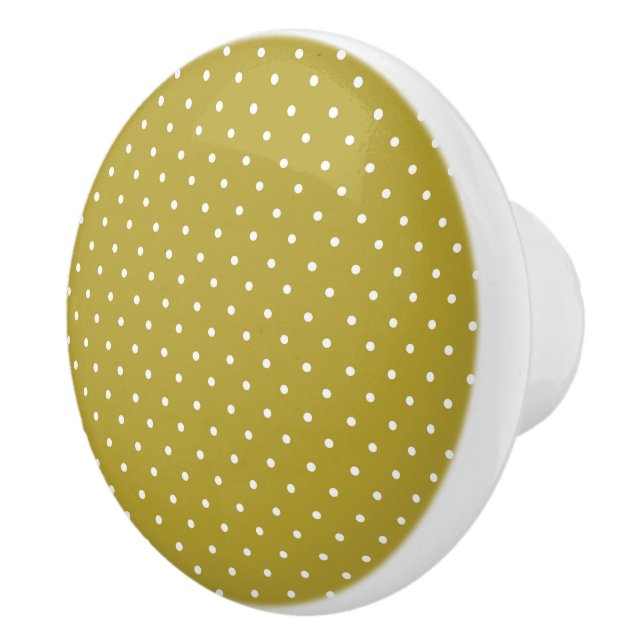 Mustard yellow white polka dots pattern  Ceramic Knob (Right)