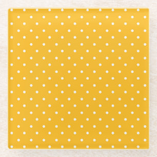 Mustard yellow white polka dots pattern Glass Co Coaster
