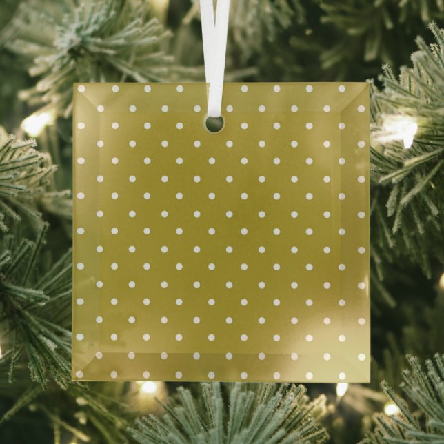 Mustard yellow white polka dots pattern  Glass Tree Decoration (Insitu)